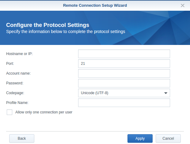 Mount FTP on Synology Boxes FTP Credentials