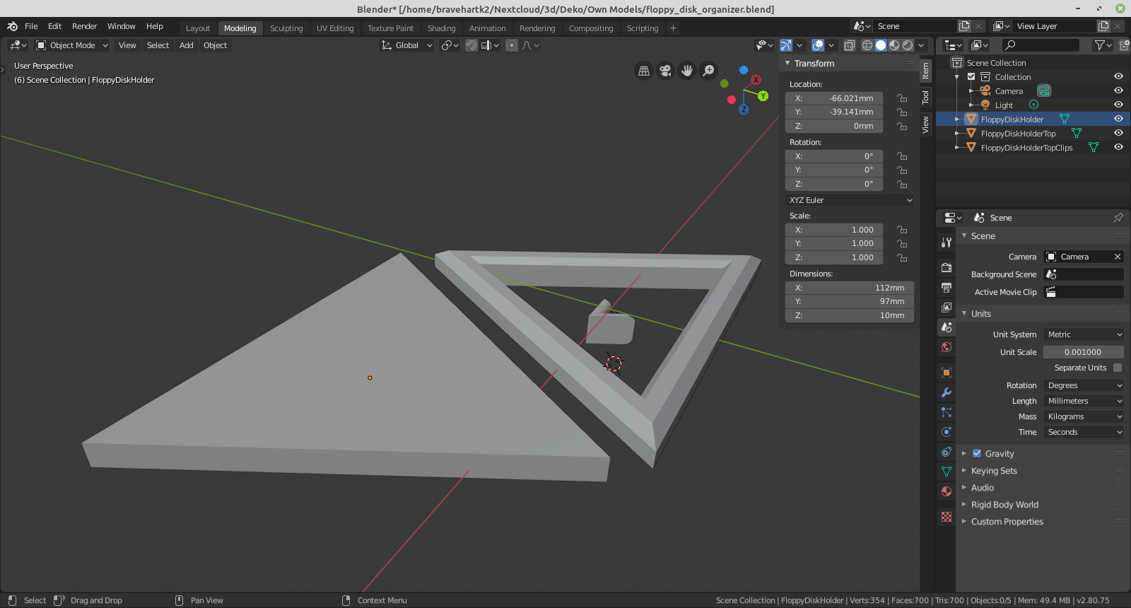 Blender View FloppyDisk Holder parts